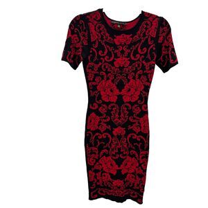 Cynthia Steffe Black Red Floral Short Sleeve Mini Dress Size XS Party Evening